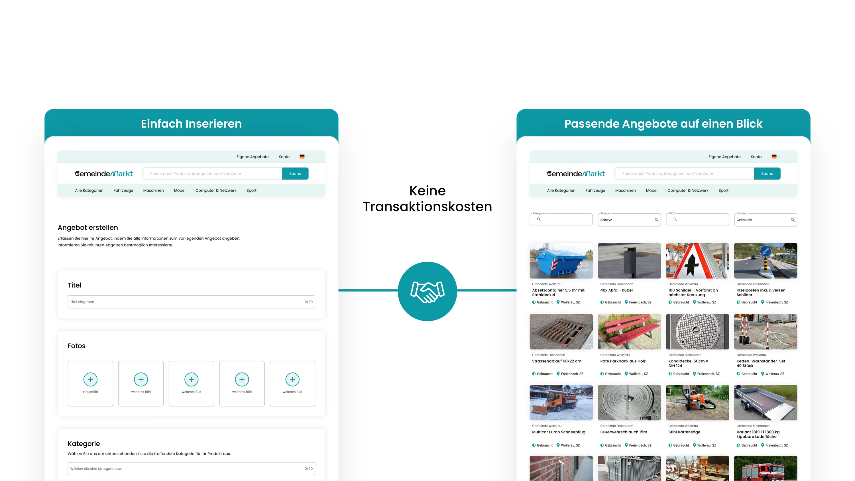 Design der Inserate und des Marktplatzes